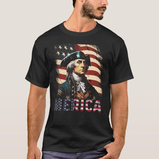 Merica George Washington American Flag 4th of July T-Shirt (Vorderseite)