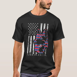 Merica German Shepherd Dog 4th July American Fl T-Shirt