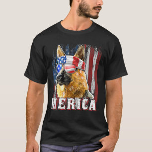 Merica German Shepherd Dog 4th July American Fl T-Shirt