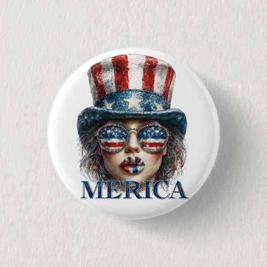 Merica Girl, Amerikanische Unabhängigkeitstag Glam Button (Vorderseite)