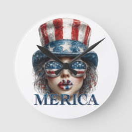 Merica Girl, Amerikanische Unabhängigkeitstag Glam Runde Wanduhr