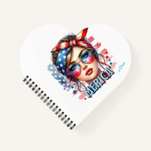 MERICA' Girl - Retro Patriotic USA Flag Bandana Su Notizblock