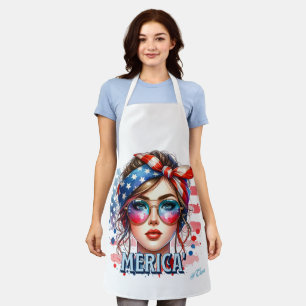 MERICA' Girl - Retro Patriotic USA Flag Bandana Su Schürze