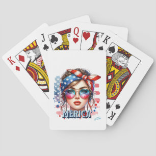 MERICA' Girl - Retro Patriotic USA Flag Bandana Su Spielkarten