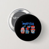 Merica Gnomes USA Flag Fireworks Memorial Day 4. Button (Vorne & Hinten)