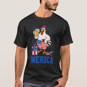 Merica-Hähnchen mit Bierglas USA Unabhängigkeit Da T-Shirt
