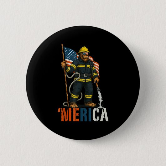 Merica Labour Day Feuerwehrmann Bigfoot Blue Colla Button (Vorderseite)