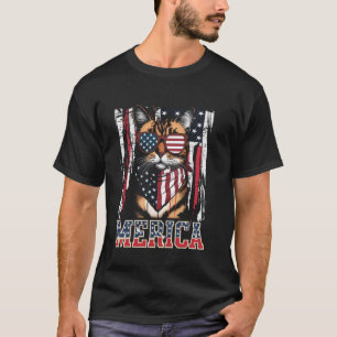 Merica Lustige Katze 4. Juli - Meowica US-Flagge P T-Shirt