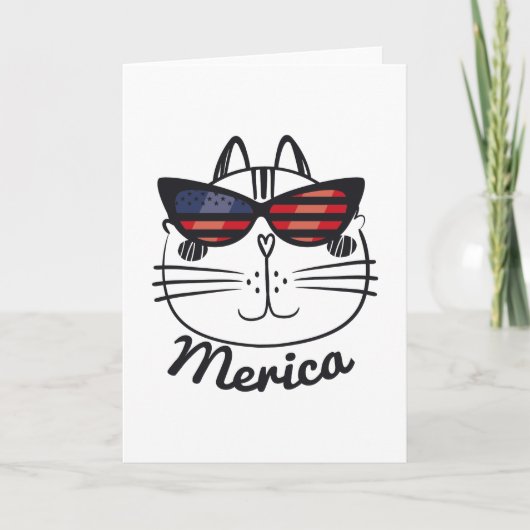 Merica Memorial Day Cat Funny American Flag Karte (Vorderseite)