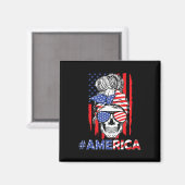 Merica Messy Bun Skull 4. Juli American Flag W Magnet (Vorderseite/Rückseite)