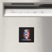 Merica Messy Bun Skull 4. Juli American Flag W Magnet (In Situ (Geschirrspüler))