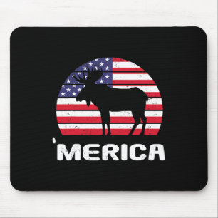 Merica Moose American Flag Usa Patriotic Independe Mousepad