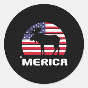 Merica Moose American Flag Usa Patriotic Independe Runder Aufkleber