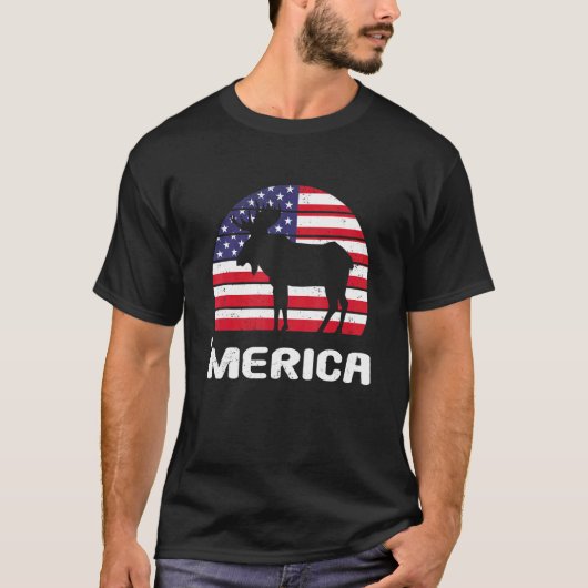 Merica Moose American Flag Usa Patriotic Independe T-Shirt (Vorderseite)