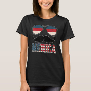 Merica Mustache Usa Flag 4. Juli Patriotische Bea T-Shirt