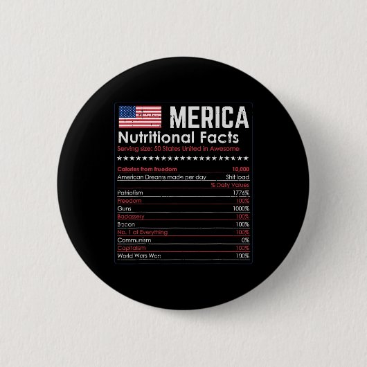 Merica Nutrition Fact Funny America 4. Juli Pa Button (Vorderseite)