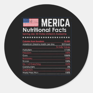 Merica Nutrition Fact Funny America 4. Juli Pa Runder Aufkleber