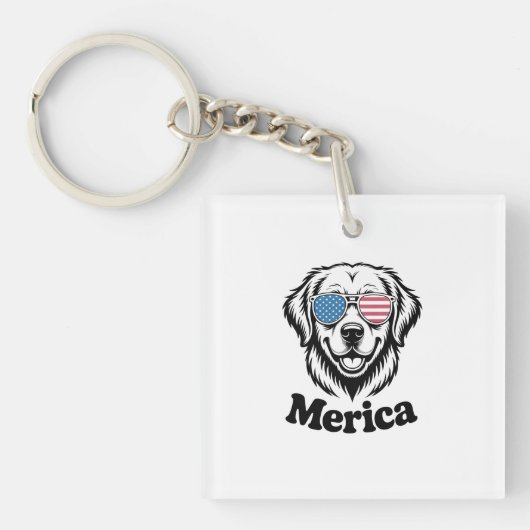 Merica Patiotic Dog Brille USA Flag 4. Schlüsselanhänger (Vorderseite)