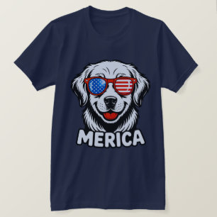 Merica Patiotic Dog Brille USA Flag 4. T-Shirt