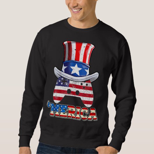 Merica Patriotic American 4. Juli Video Gamer Sweatshirt (Vorderseite)