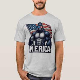 MERICA – Patriotic Gorilla Holding American Flag F T-Shirt
