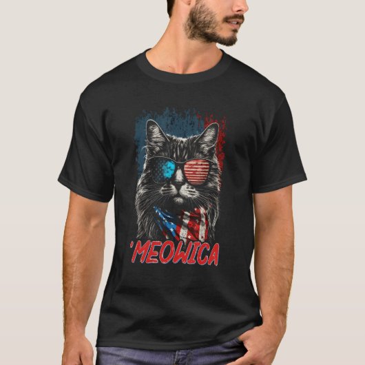 Merica Patriotic Maine Coon Cat Meowica 4th of Jul T-Shirt (Vorderseite)