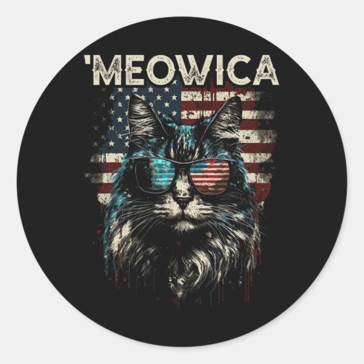 Merica Patriotic Maine Coon Cat Runder Aufkleber (Vorderseite)