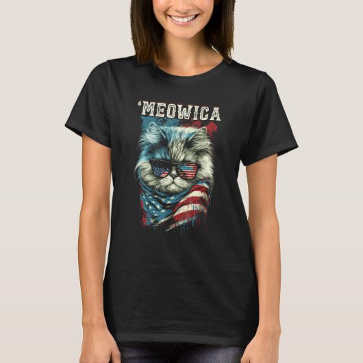 Merica Patriotic Persian Cat Meowica 4th of July C T-Shirt (Vorderseite)