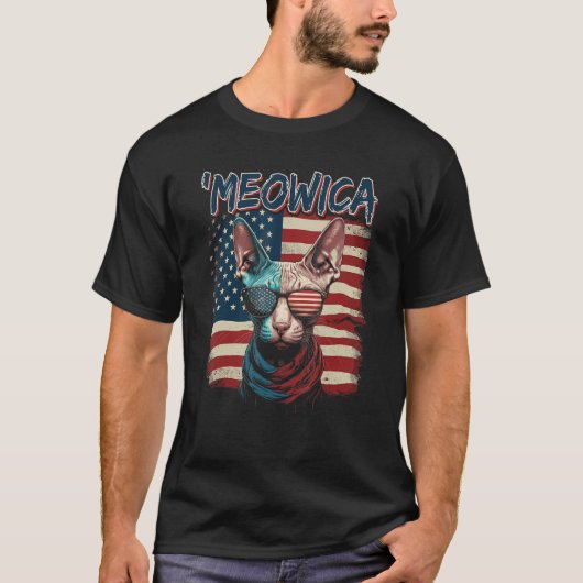 Merica Patriotic Sphynx Cat Meowica 4th of July Ca T-Shirt (Vorderseite)