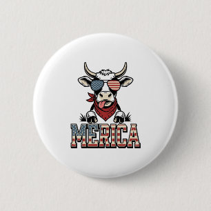 Merica Patriotische Kuh Vintage Gravur Grafik_1 Button