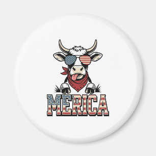 Merica Patriotische Kuh Vintage Gravur Grafik_1 Magnet