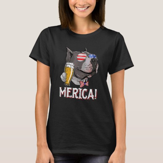 Merica Pitbull Patriotic & Amerikanische Unabhängi T-Shirt (Vorderseite)