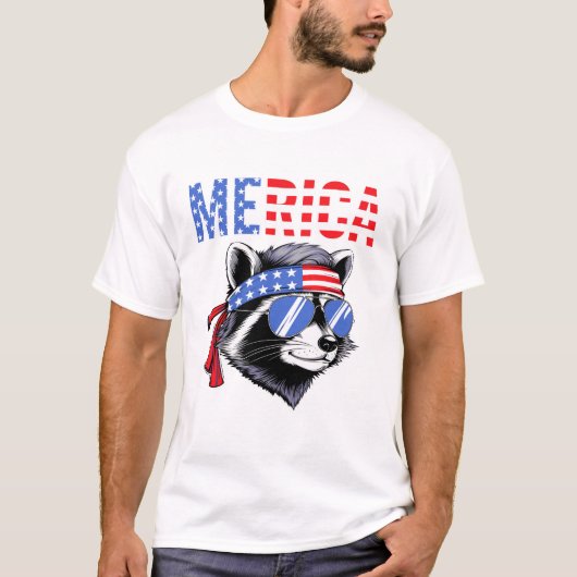Merica Raccoon USA Flag Bandana Sunglasses Funny  T-Shirt (Vorderseite)