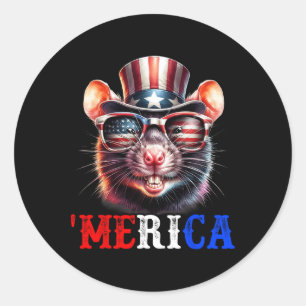 Merica Ratte Patriotisch 4. Juli Lustig Kinder Män Runder Aufkleber