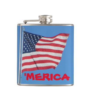 "Merica Red White and Blue Flag Flachmann