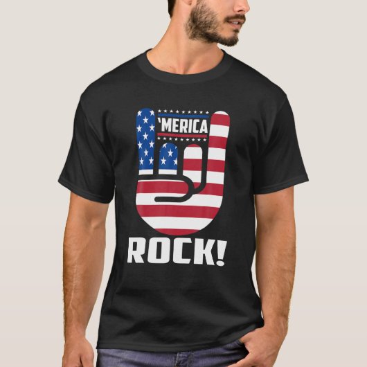 Merica Rock American Flag Patriotic 4. Juli T-Shirt (Vorderseite)