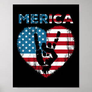 Merica Rock Sign 4. Juli American Flag USA Männer Poster