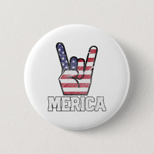 Merica Rock Sign 4. Juli Vintage amerikanische Fla Button