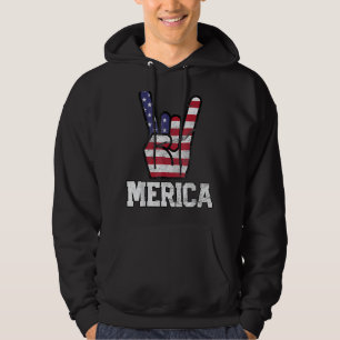 Merica Rock Sign 4. Juli Vintage amerikanische Fla Hoodie