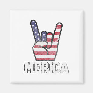 Merica Rock Sign 4. Juli Vintage amerikanische Fla Magnet