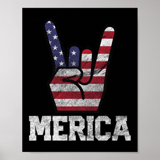 Merica Rock Sign 4. Juli Vintage amerikanische Fla Poster (Vorne)