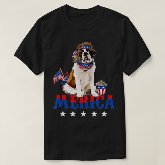 Merica Saint Bernard 4. Juli American Flag Pat T-Shirt (Design vorne)