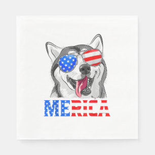 Merica Siberian Husky Hund American Flag 4. Jul Serviette