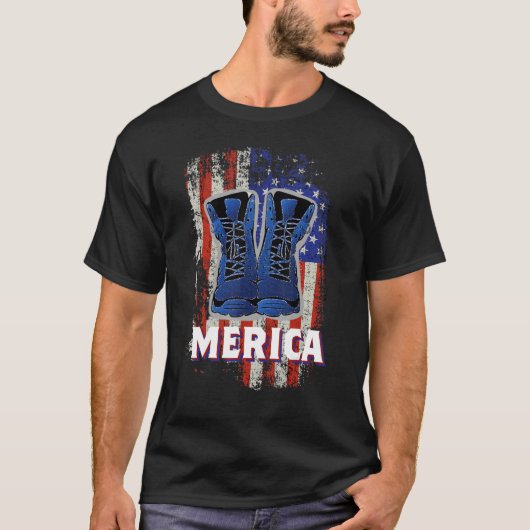 Merica Soldier Work Boots 4. Juli American Fla T-Shirt (Vorderseite)
