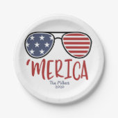 Merica Sonnenbrille 4. Juli Papierplatte Pappteller (Vorderseite)