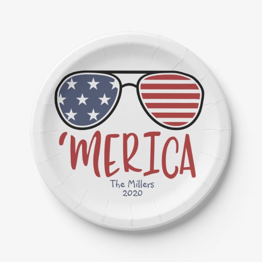 Merica Sonnenbrille 4. Juli Papierplatte Pappteller (Vorderseite)