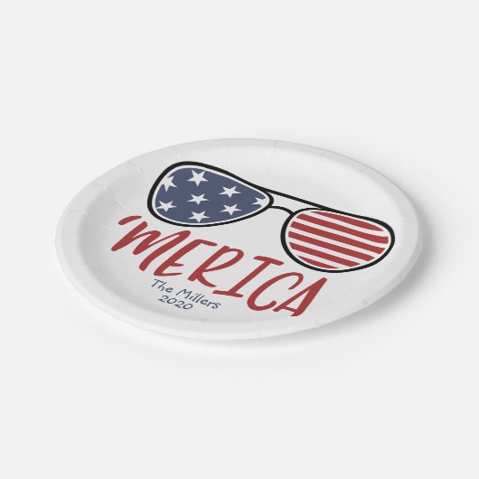 Merica Sonnenbrille 4. Juli Papierplatte Pappteller (Schrägansicht)