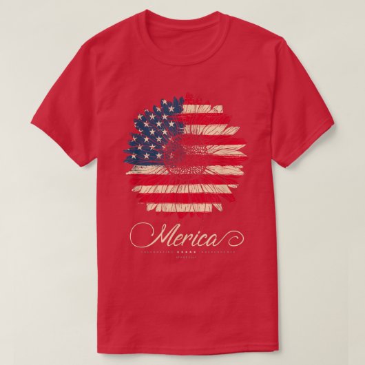 Merica Sunflower Retro USA Flag 4th of July T-Shirt (Design vorne)