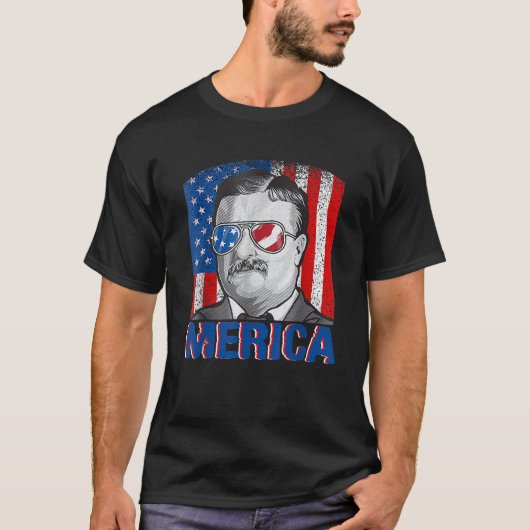 Merica Teddy Roosevelt 4. Juli America Flag Patri T-Shirt (Vorderseite)
