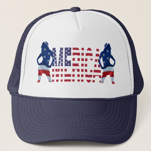 Merica Text mit Flagge u. Mädchen Truckerkappe (Vorderseite)